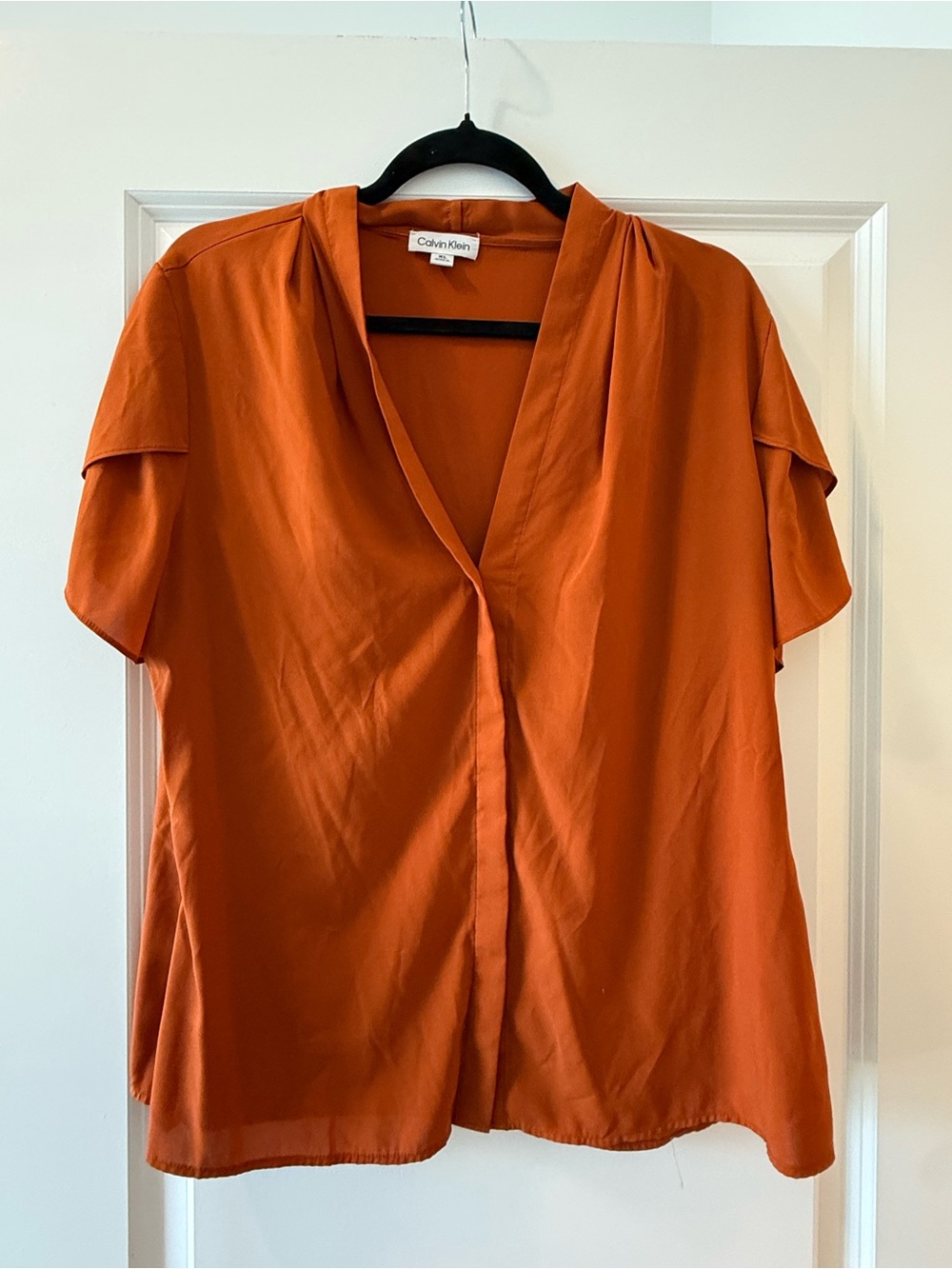 Calvin Klein Women's Rust Orange V-Neck Short Sleeve Top
